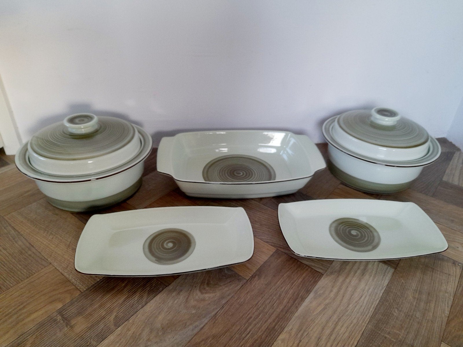 6 vintage pistache groene Stavangerflint schalen set, Ophalen