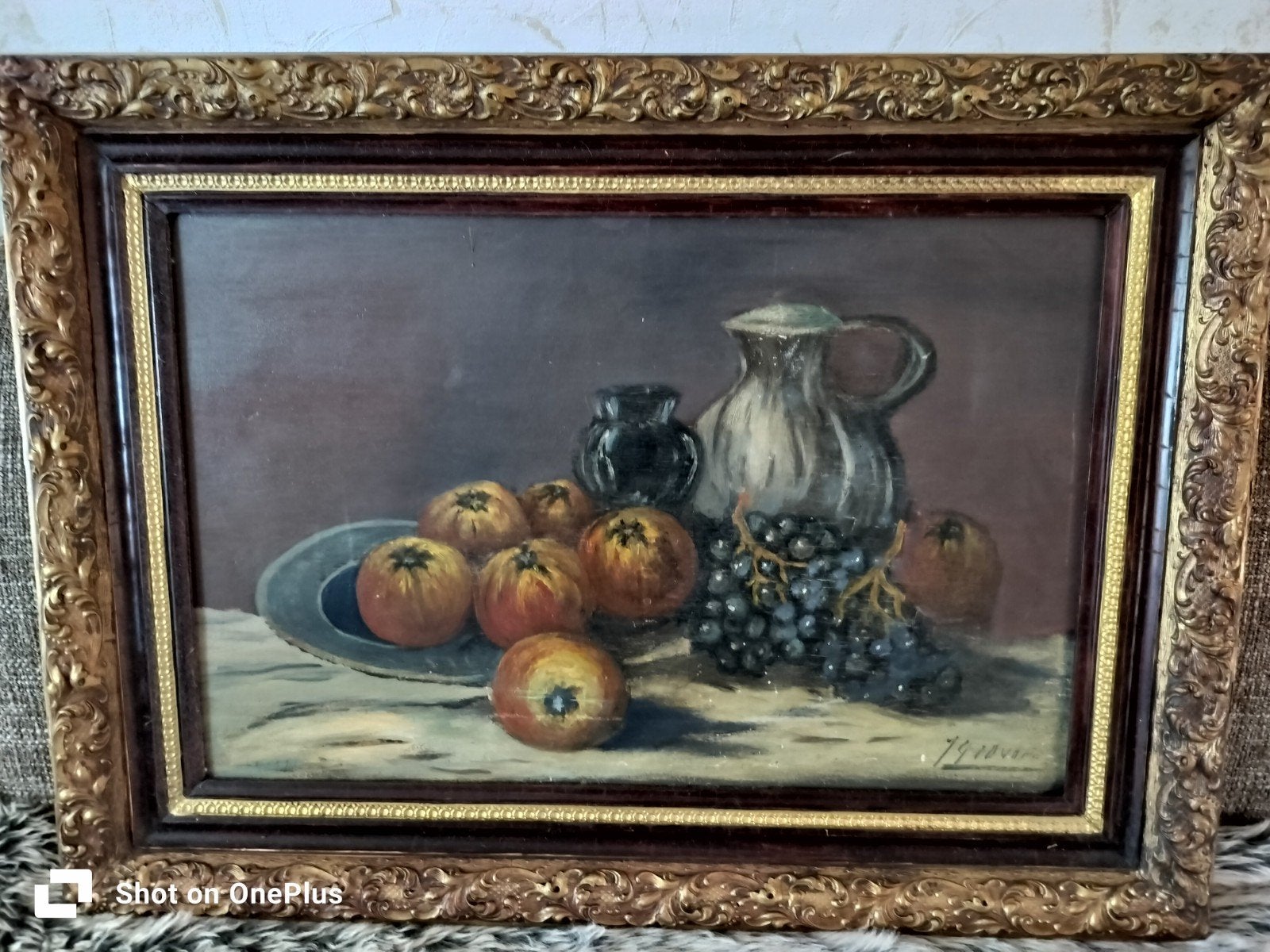 Prachtig Antiek Stilleven Schilderij - 74x55 cm, Doek, Origineel werk, Stilleven, Ophalen of Verzenden