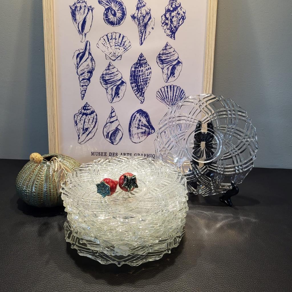12 geslepen kristallen gebaksbordjes ø17 cm, Antiek en Kunst, Antiek | Glas en Kristal, Ophalen of Verzenden