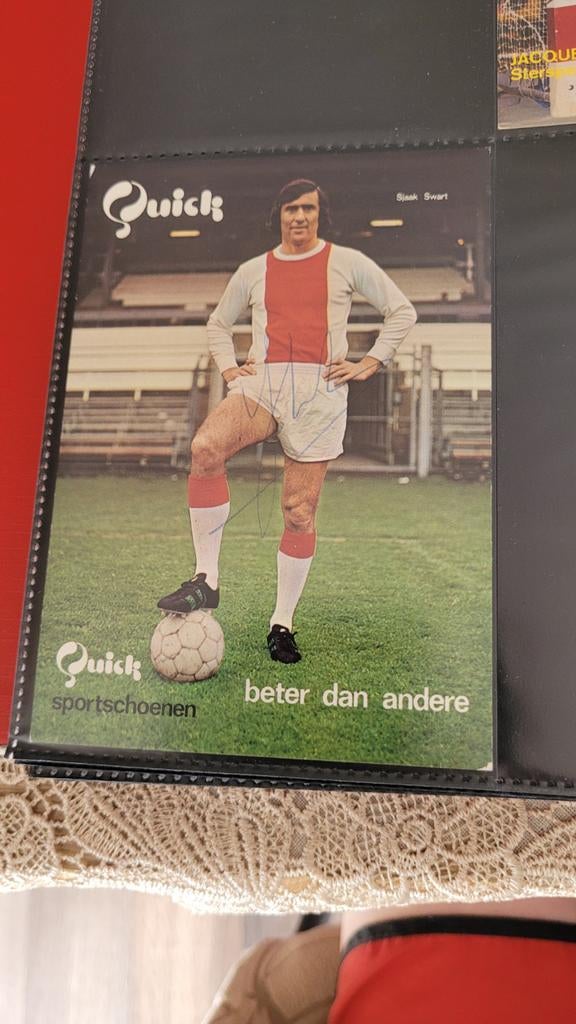 Sjaak Swart spelerskaart gesigneerd Quick reclame, Ophalen of Verzenden, Zo goed als nieuw, Ajax, Spelerskaart