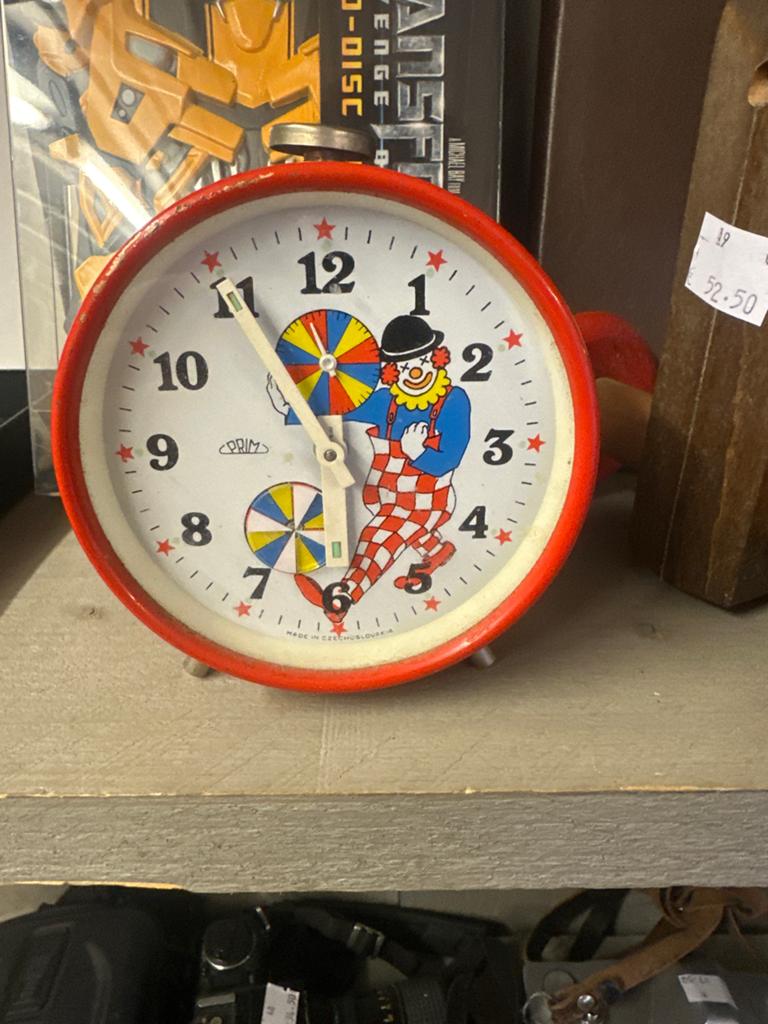 Vintage PRIM Wekker met Clown - Made in Czechoslovakia, Ophalen