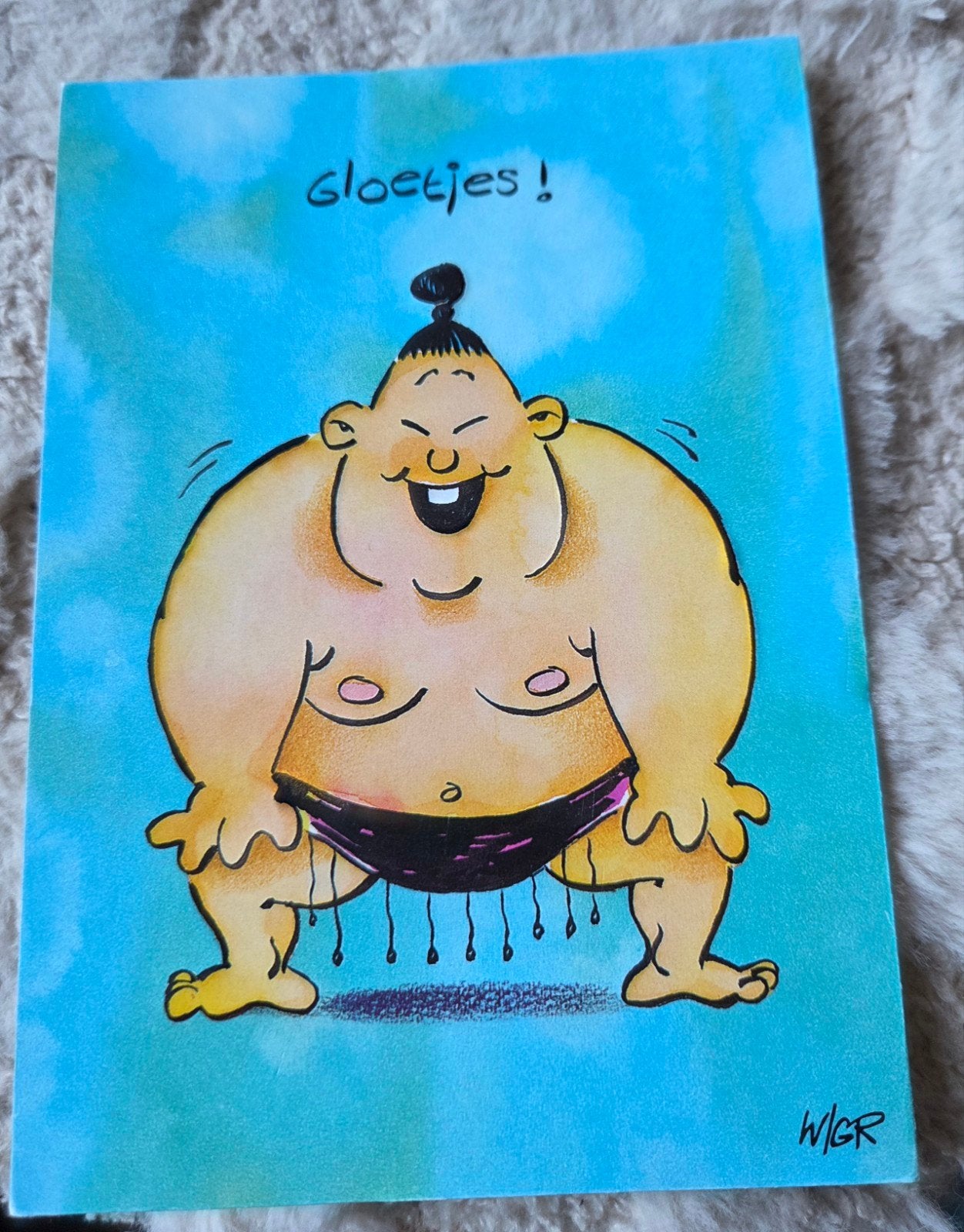 Grappige ansichtkaart met sumoworstelaar - Gelopen, Verzenden, 1980 tot heden, Gelopen, Kinderen