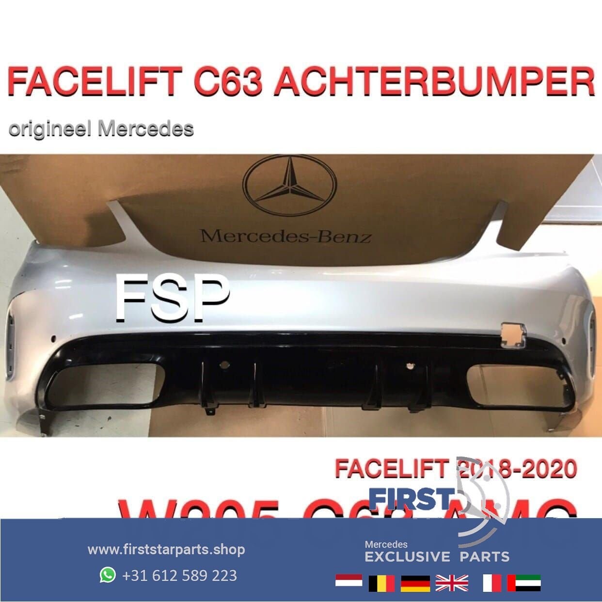 W205 C63 AMG FACELIFT ACHTERBUMPER ZILVERGRIJS + DIFFUSER 20, Gebruikt, -, Ophalen of Verzenden, Achter