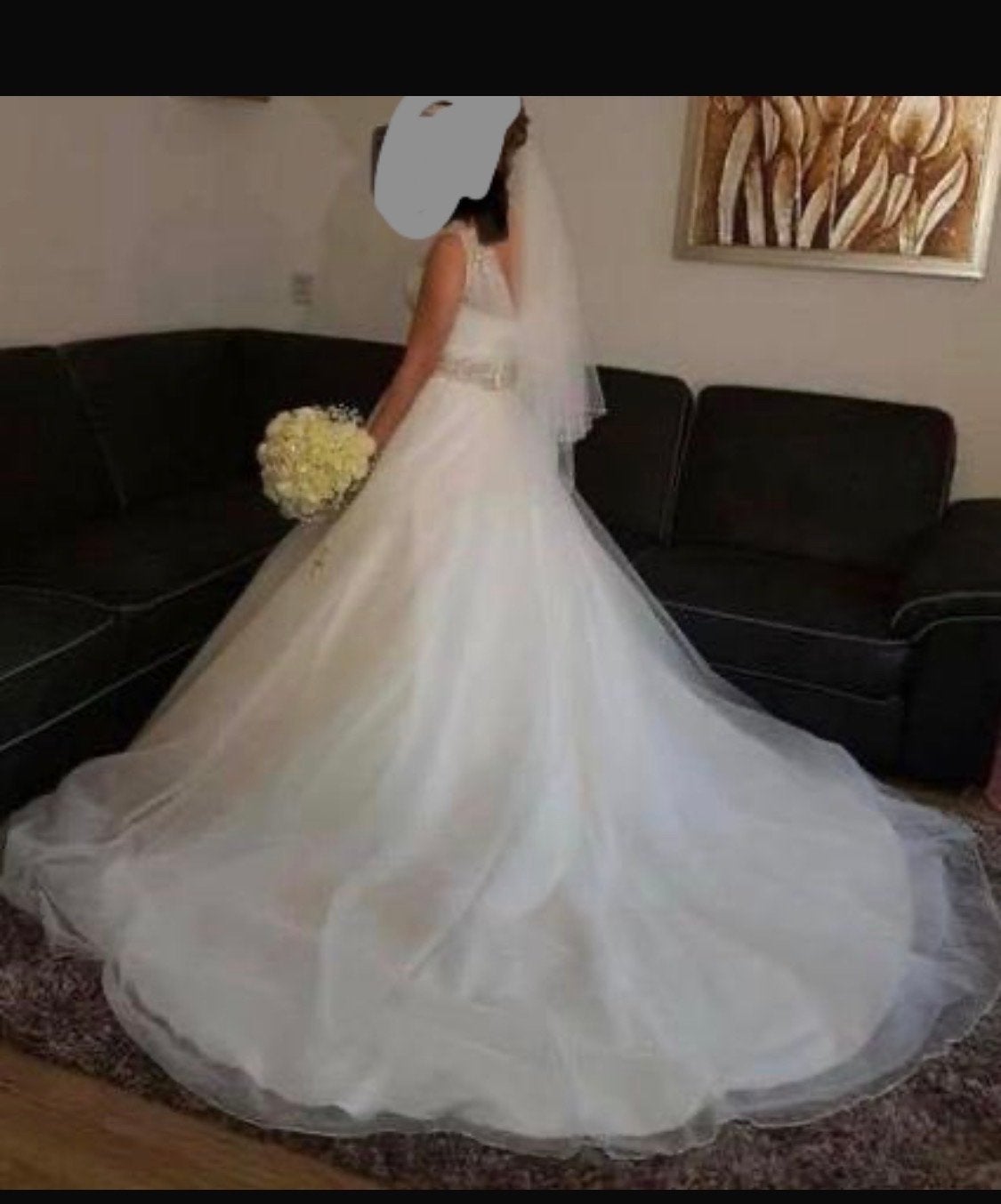 Prachtige Witte Trouwjurk met Sluier en Strik, Ophalen, Gedragen, Wit, Trouwjurk