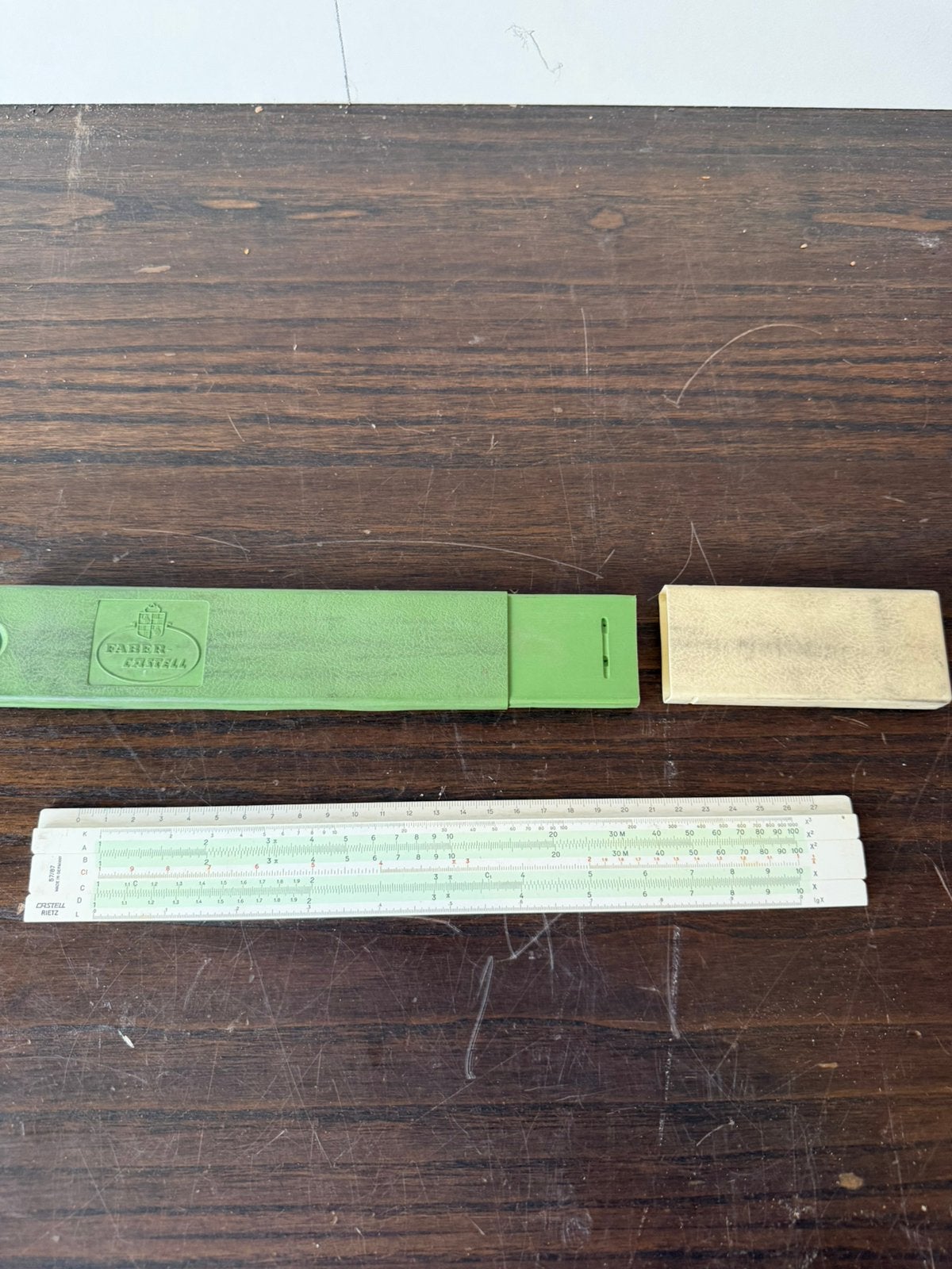 Vintage Faber-Castell 57/87 Rekenliniaal met Etui, Antiek en Kunst, Ophalen of Verzenden