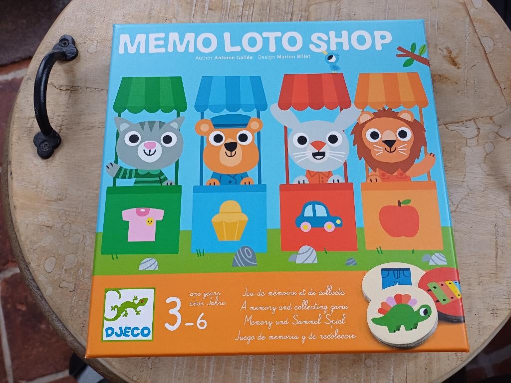 Memo lotto shop van Djeco., Hobby en Vrije tijd, Gezelschapsspellen | Bordspellen, Een of twee spelers, Ophalen of Verzenden, Zo goed als nieuw
