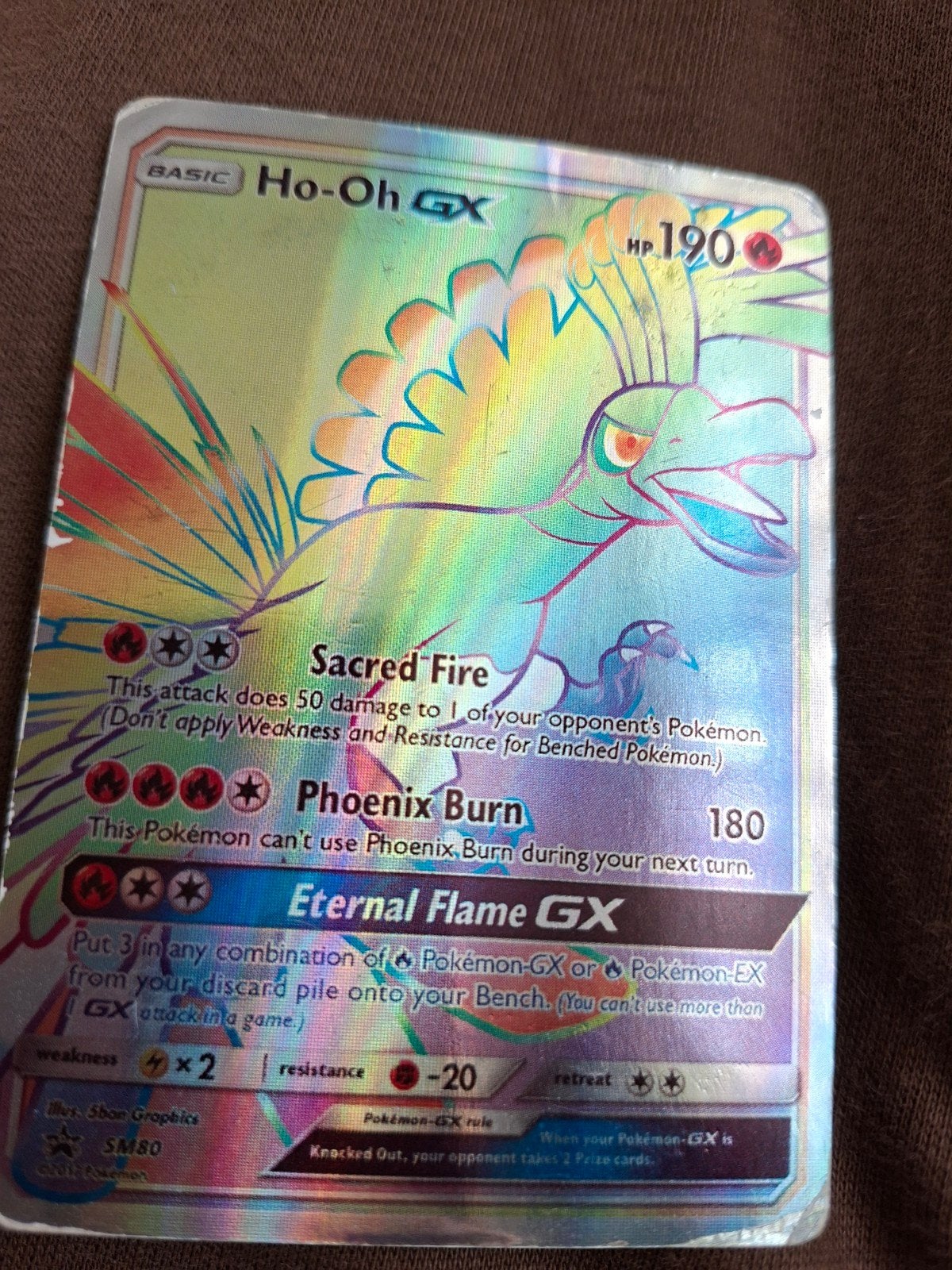 Ho-Oh GX Pokémon Kaart - Rainbow Rare SM80, Ophalen of Verzenden, Gebruikt, Losse kaart, Foil