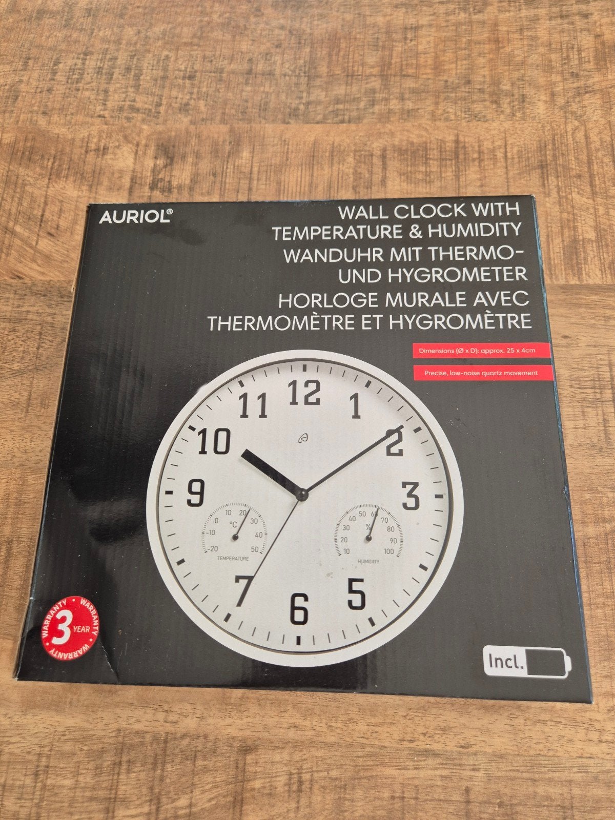 Auriol wandklok met thermometer en hygrometer, Ophalen, Nieuw, Analoog, Wandklok