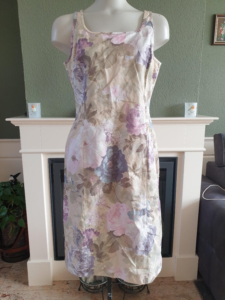 Scarva schilderachtige pastel lila beige jurk M 38, Maat 38/40 (M), Verzenden, Scarva, Beige