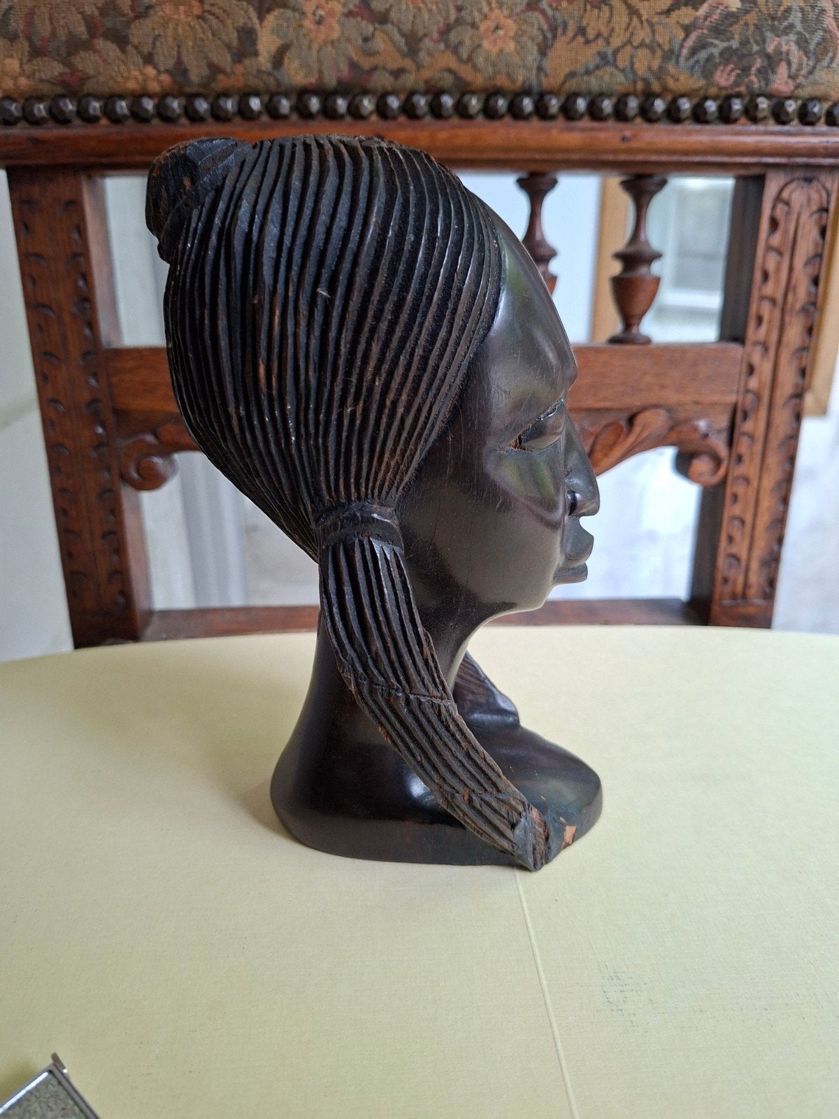 Vintage Afrikaanse houten buste - Vrouw met oorbellen, Buste, Ophalen of Verzenden, Handgemaakt, 20 - 50 cm