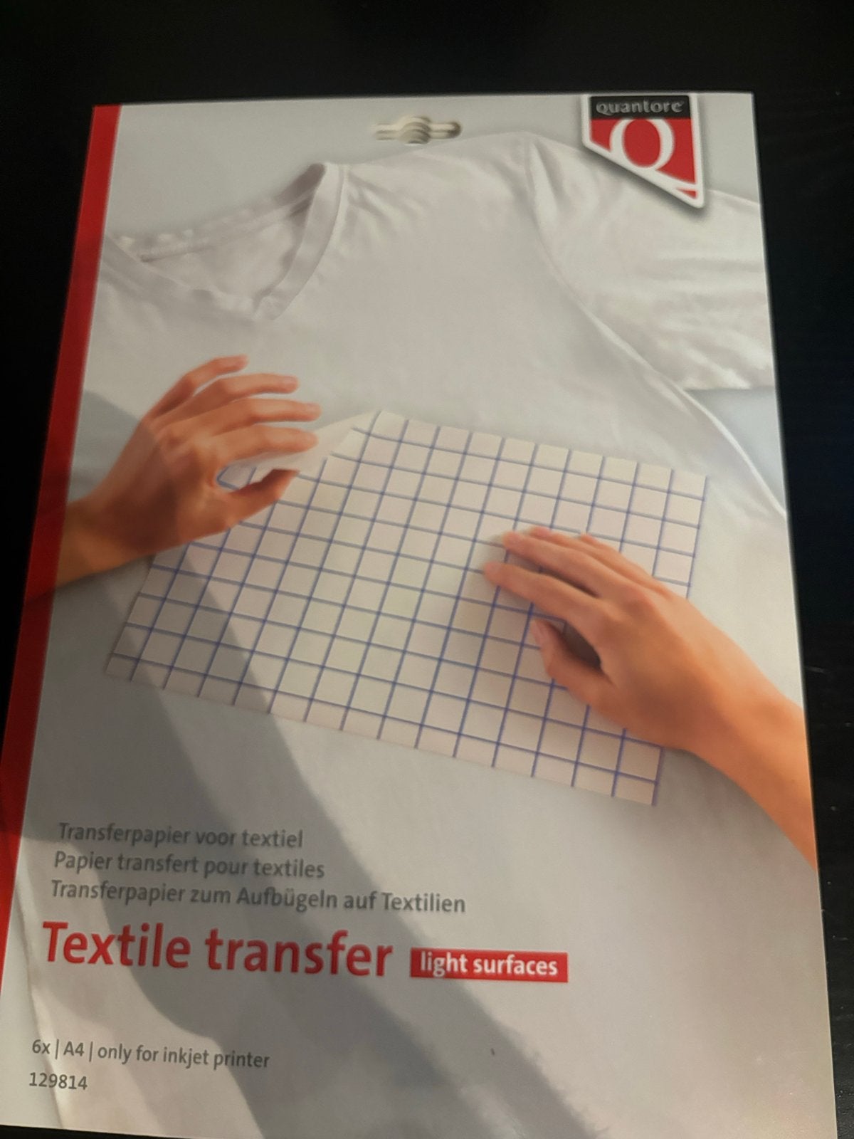 4x Quantore Textiel Transferpapier A4 voor lichte stoffen, Hobby en Vrije tijd, Verzenden, Overige thema's, Nieuw, Papier of Karton