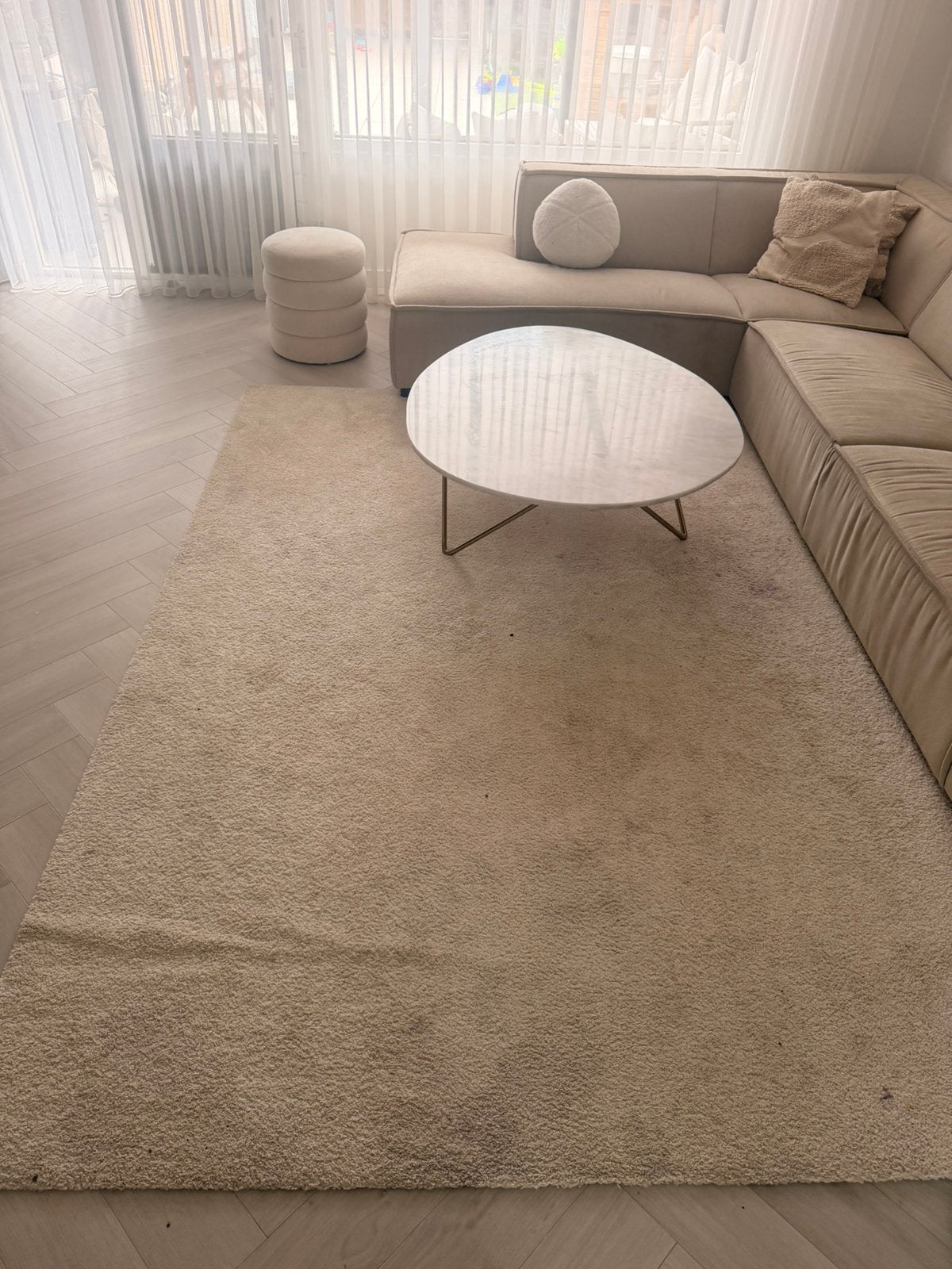 Vloerkleed laagpolig beige, Huis en Inrichting, Stoffering | Tapijten en Kleden, Ophalen, Gebruikt, Beige, 200 cm of meer