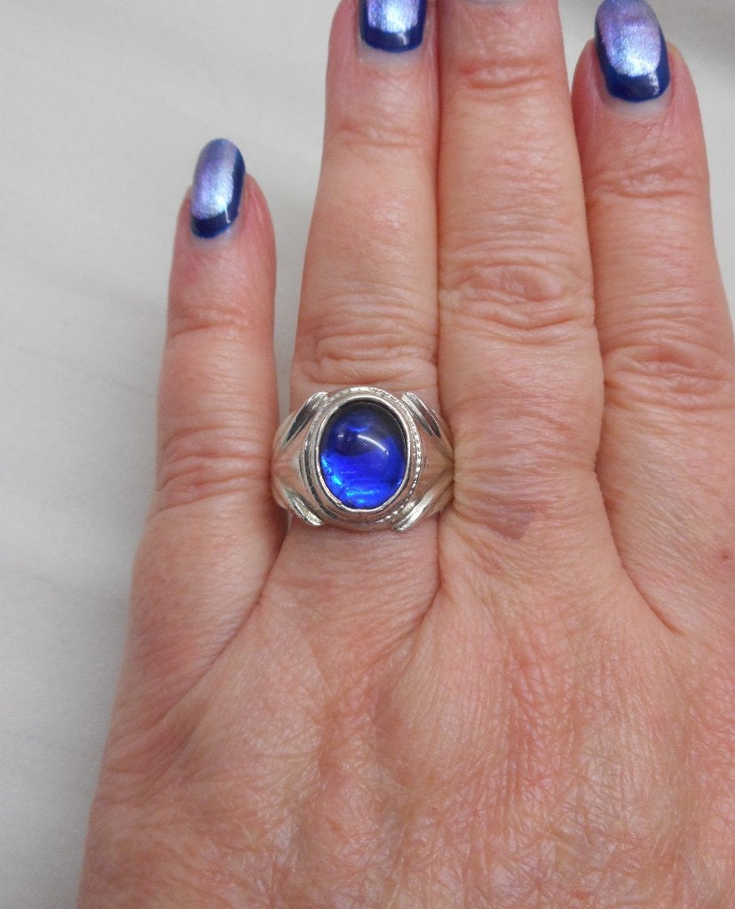 Zilveren vintage ring met blauwe steen nr.1199