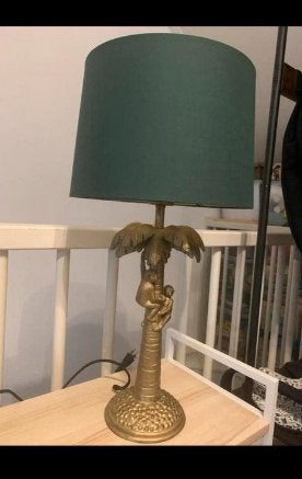Unieke tafellamp met apen en palmboom - Vintage stijl, Ophalen, Gebruikt, Sfeerlamp, Met kap