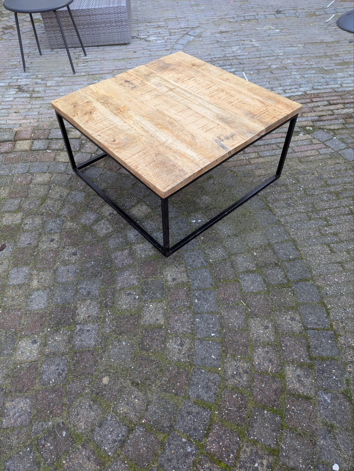 Salontafel van mangohout en metaal, vierkant, Huis en Inrichting, Gebruikt, 50 tot 100 cm, Vierkant, Industrieel, Modern