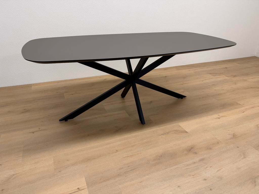 Deens ovale eettafel HPL Bruin 200x100 - Direct Leverbaar, 100 tot 150 cm, 200 cm of meer, Ophalen of Verzenden, Zo goed als nieuw