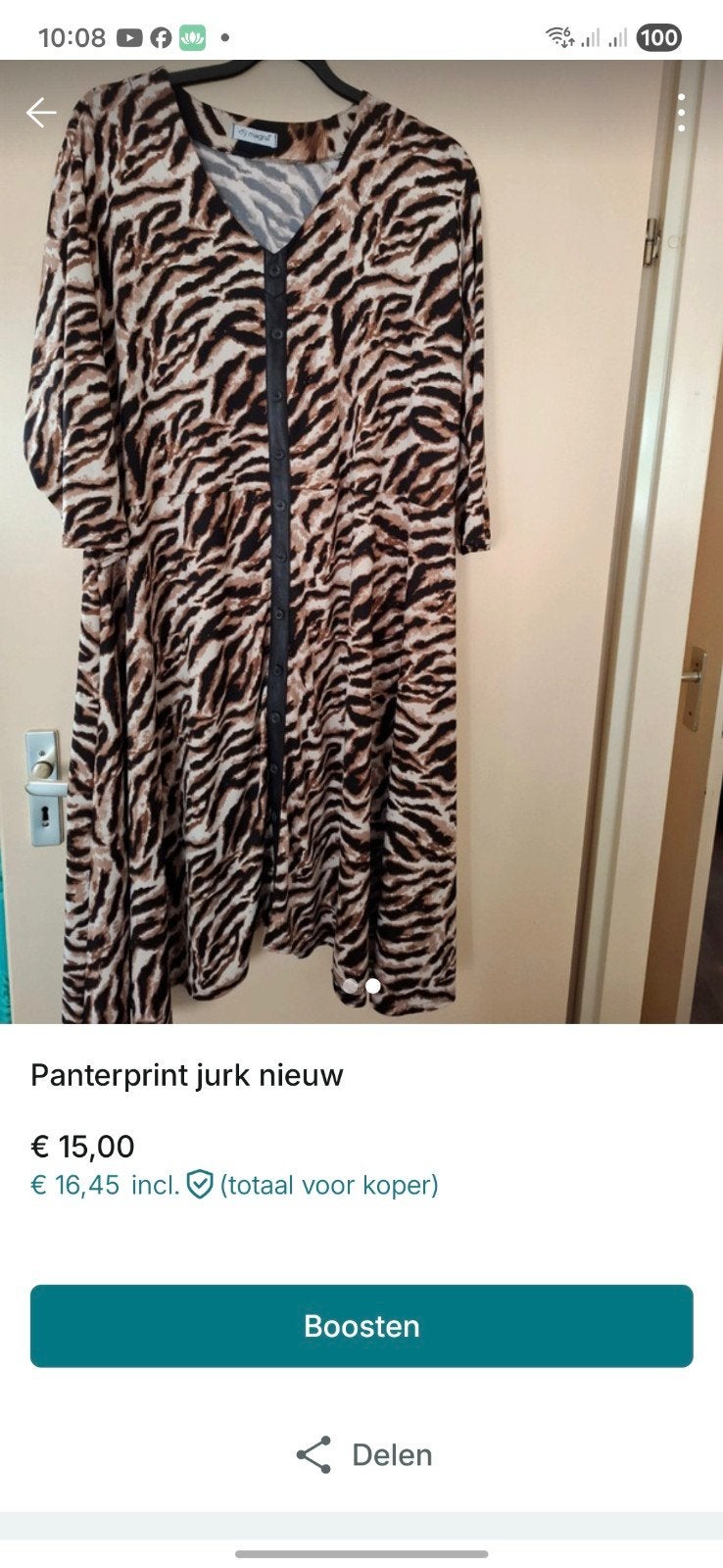 nieuwe panterprint jurk 58/60, Kleding | Dames, Ophalen of Verzenden, Nieuw, Bruin, Jurk