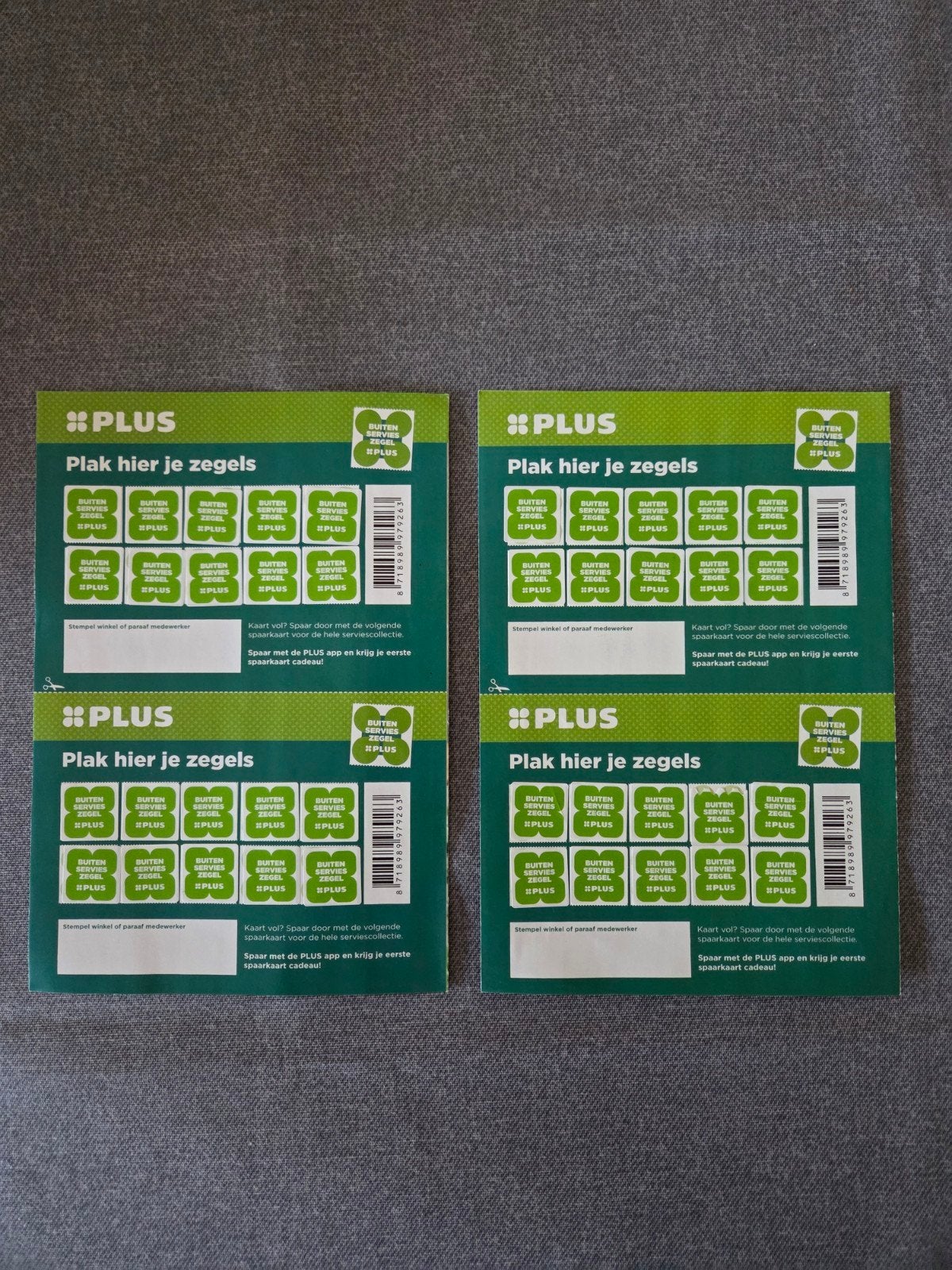 4 Volle spaarkaarten Plus buitenservies, Plus, Ophalen of Verzenden