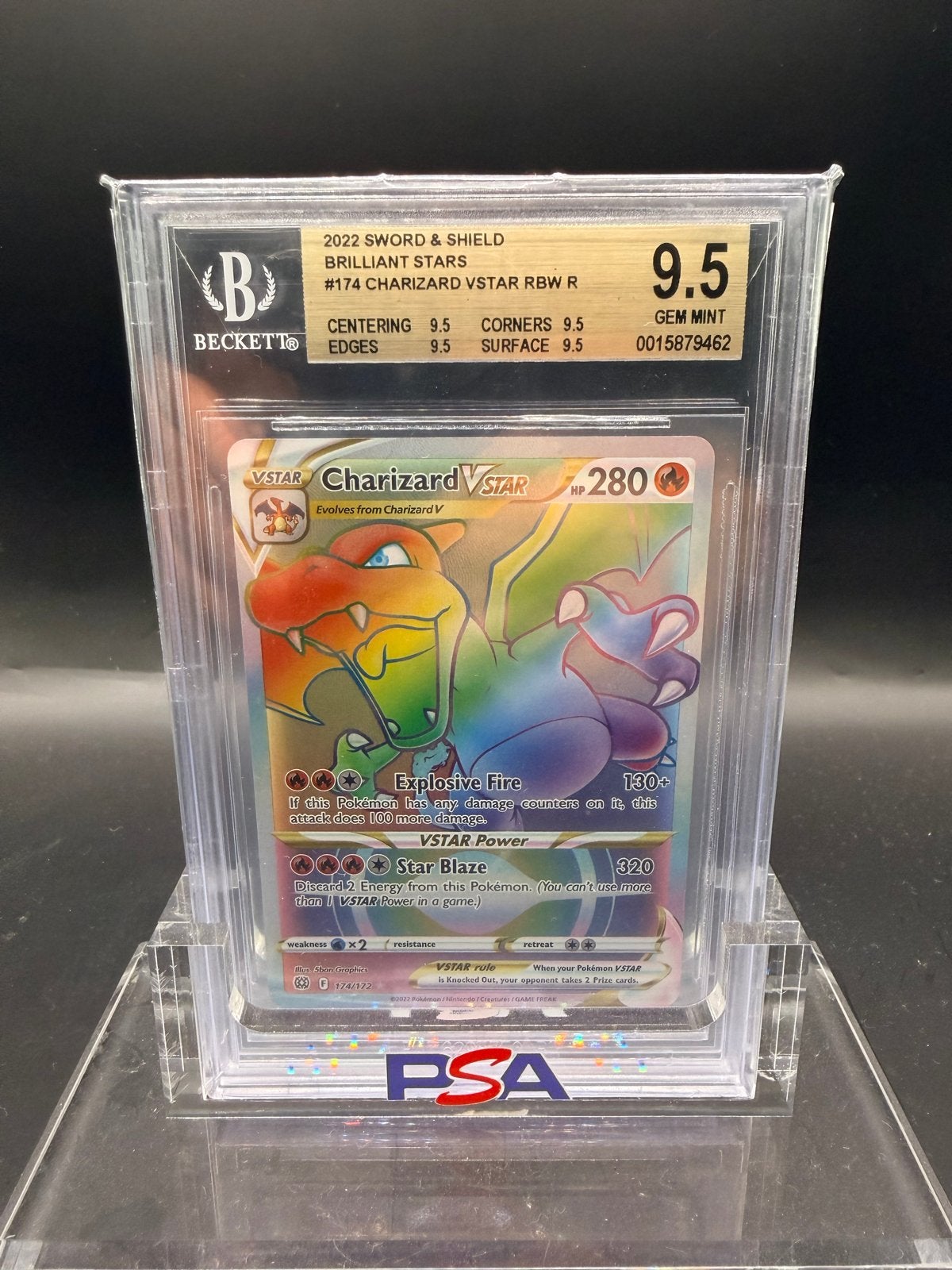 Charizard VSTAR Rainbow Secret Rare BGS 9.5 Pokémon Kaart, Ophalen of Verzenden, Zo goed als nieuw, Losse kaart, Foil