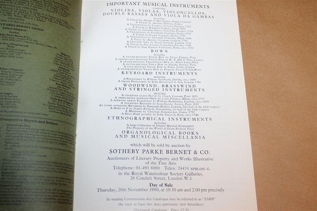 Sothebys Important Musical Instruments 1980 — Catalogus, Boeken, Ophalen of Verzenden, Gelezen, Instrument