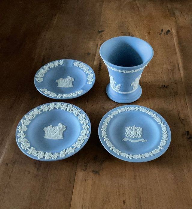 Wedgwood jasperware blauw wit kaarsenhouder schotels 2x, Ophalen of Verzenden