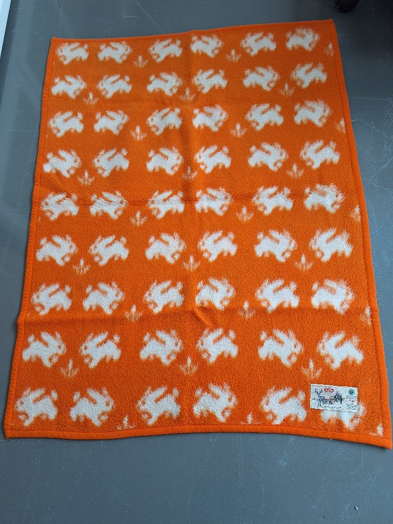 Wollen deken, Huis en Inrichting, Woonaccessoires | Plaids en Woondekens, Gebruikt, Oranje, Acryl, Ophalen of Verzenden