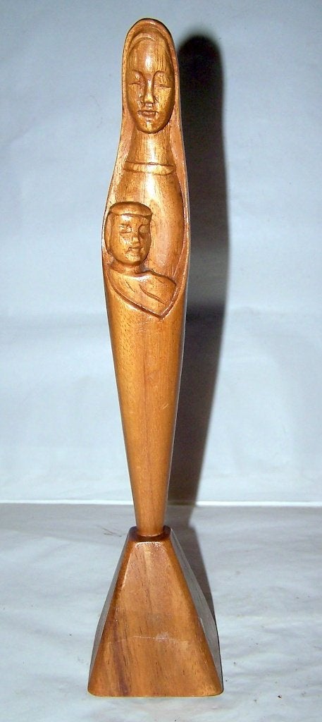 Filipijns houtsnijwerk- Heligenbeeld Maria met kind. H.33cm., Antiek en Kunst, Ophalen of Verzenden