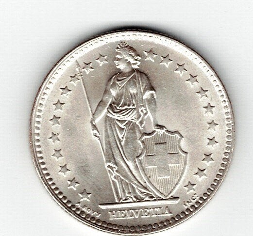 23-2050 Zwitserland 2 franc 1964B, Ophalen of Verzenden, Overige landen, Losse munt, Zilver