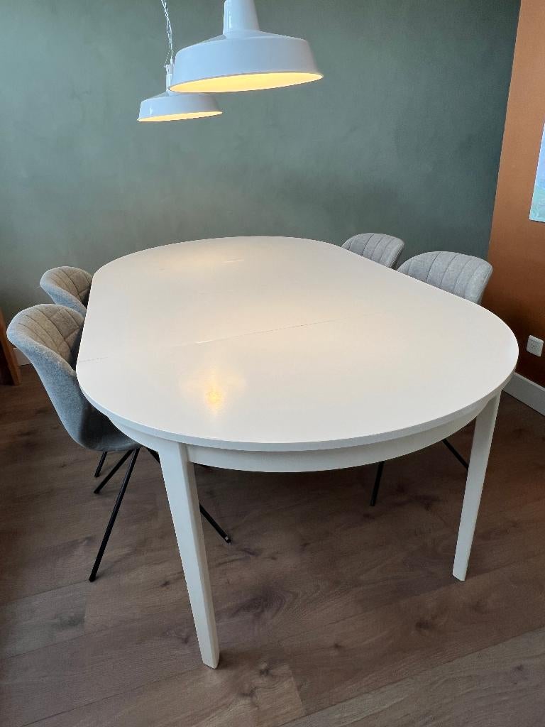 Ikea tafel rond ovaal uitschuifbaar wit, Huis en Inrichting, Tafels | Eettafels, Ophalen, Gebruikt, 100 tot 150 cm, Rond