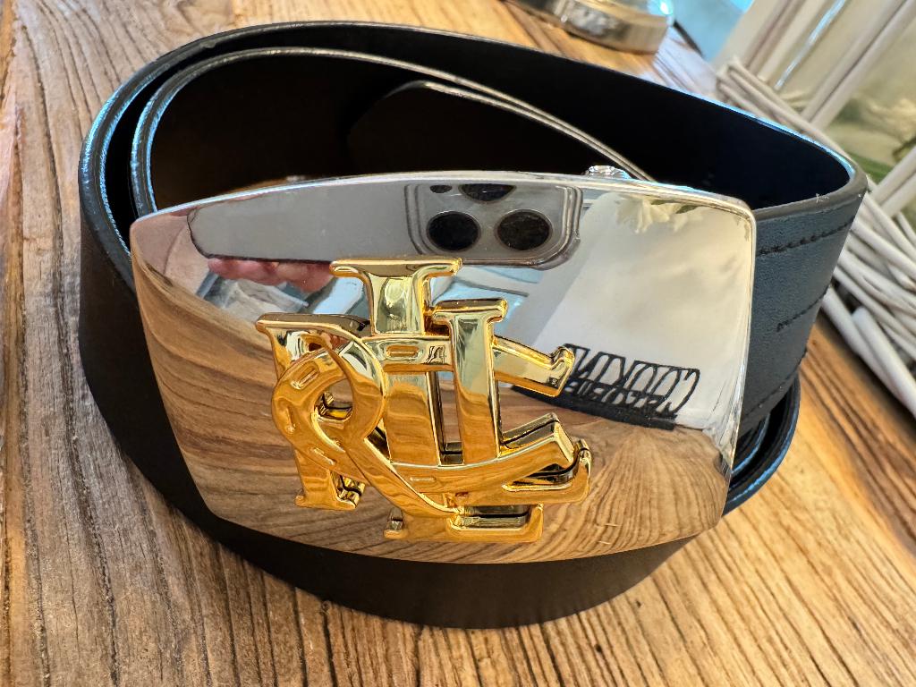 Nieuwe Zwarte dames riem Gold Logo RL, 38-40/M/85cm, Kleding | Dames, Riemen en Ceinturen, 80 tot 90 cm, 3 tot 5 cm, Verzenden
