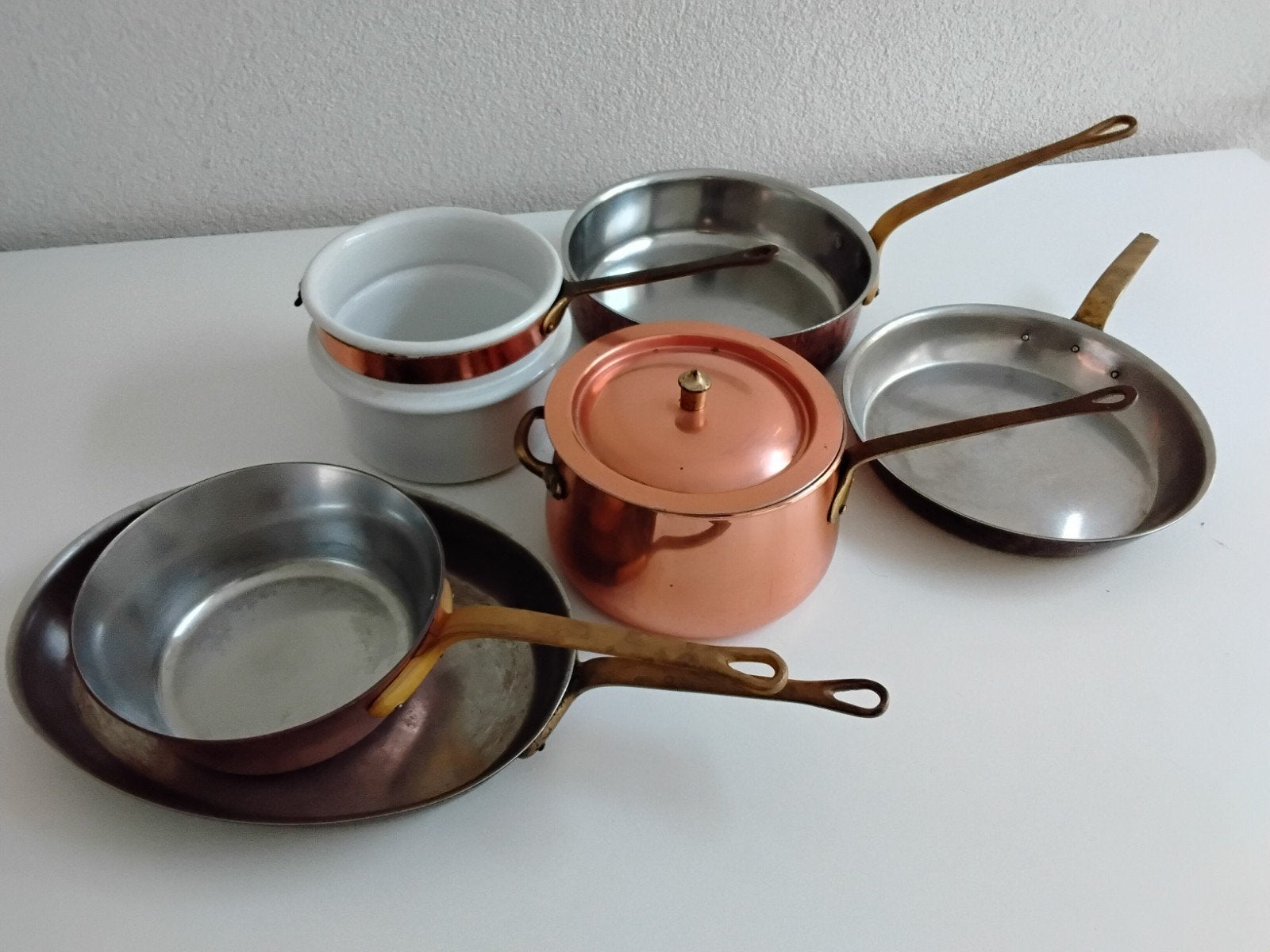 Zware kwaliteit koperen pannenset, Ophalen, Gebruikt, Koper, Pannenset
