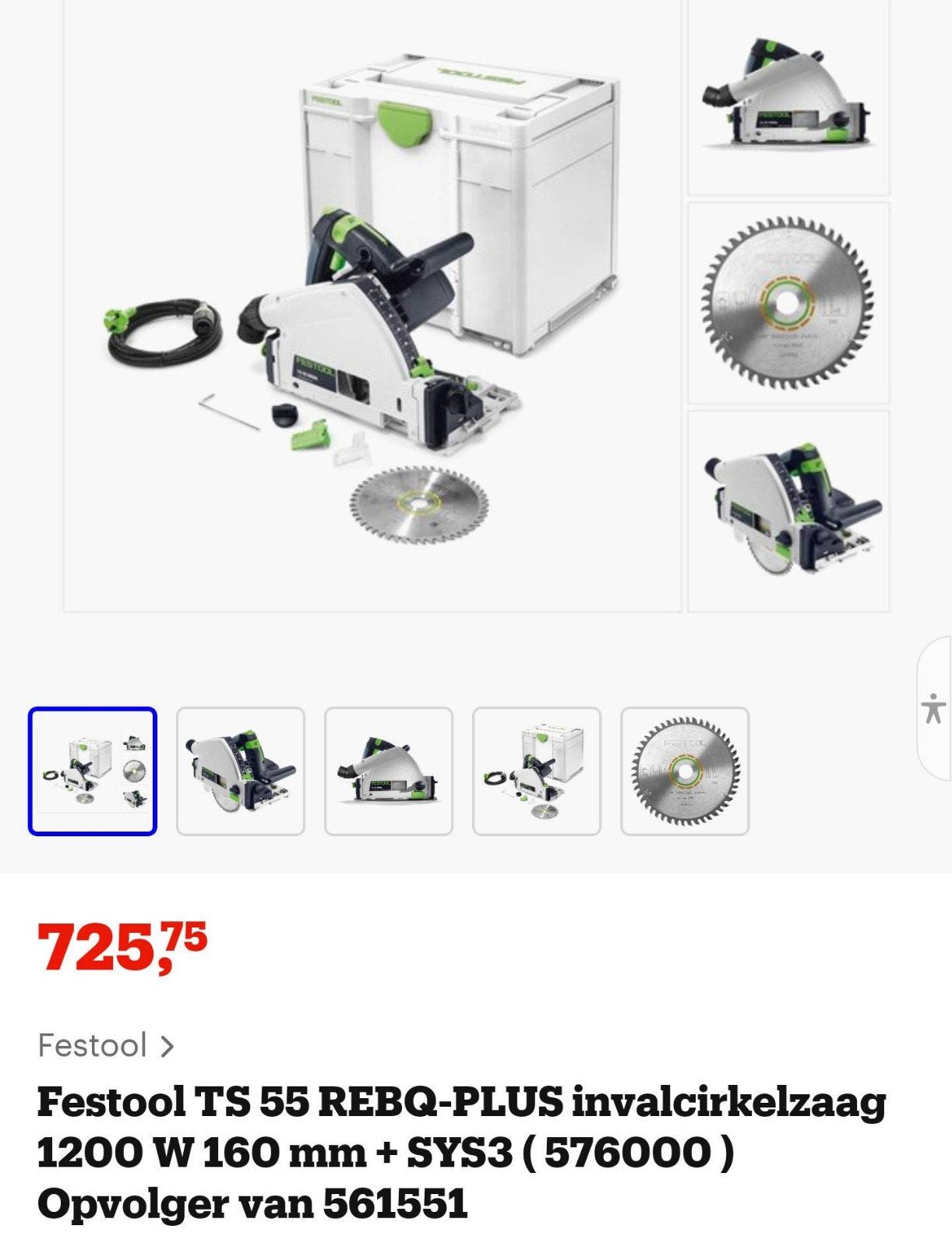Festool TS 55 REBQ-Plus invalcirkelzaag - Nieuw in Systainer, Cirkelzaag, Nieuw, Ophalen of Verzenden, 30 tot 70 mm