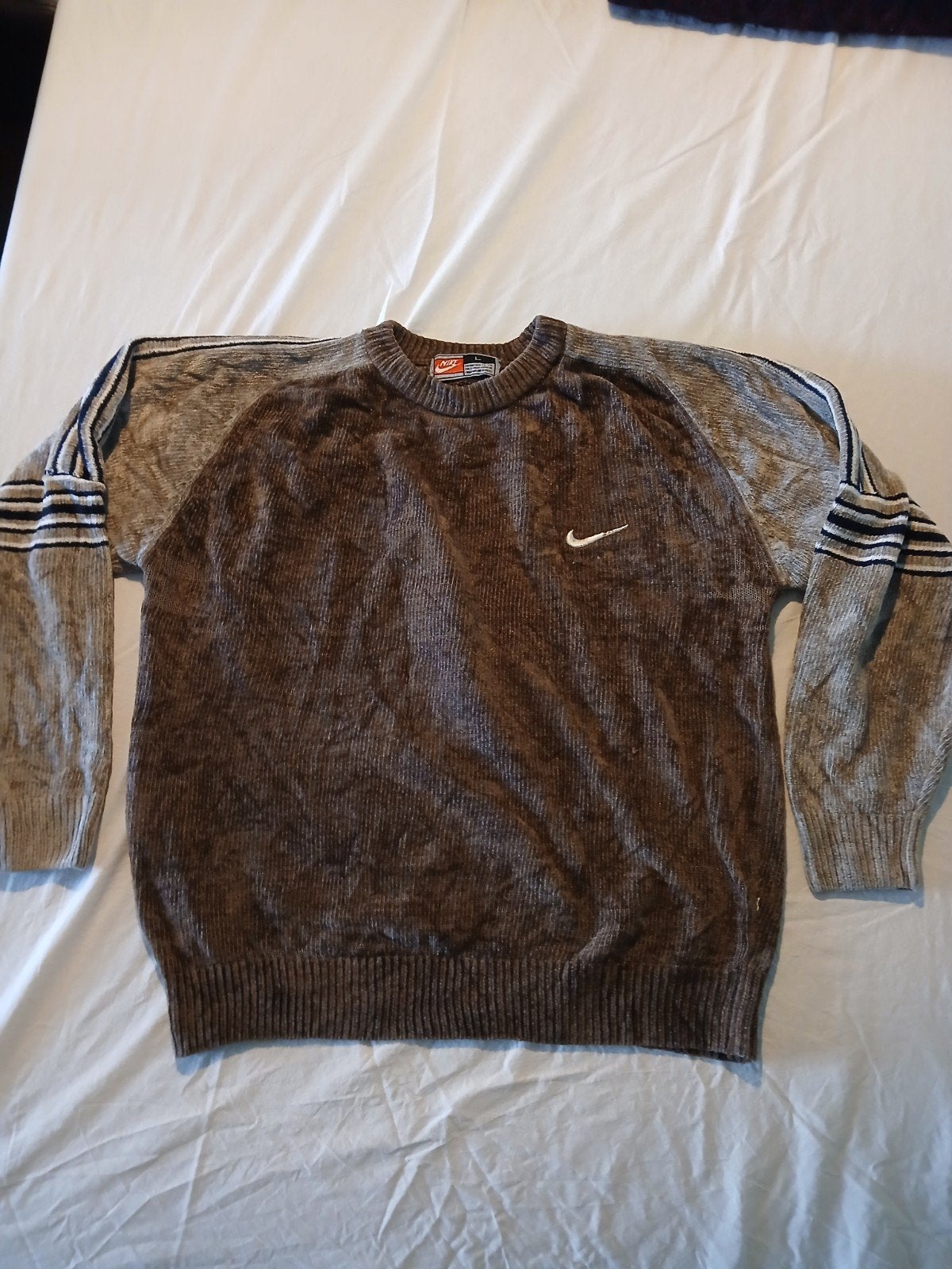 Nike retro gebreide trui - Maat L - Bruin/Grijs, Bruin, Maat 42/44 (L), Nike, Ophalen of Verzenden