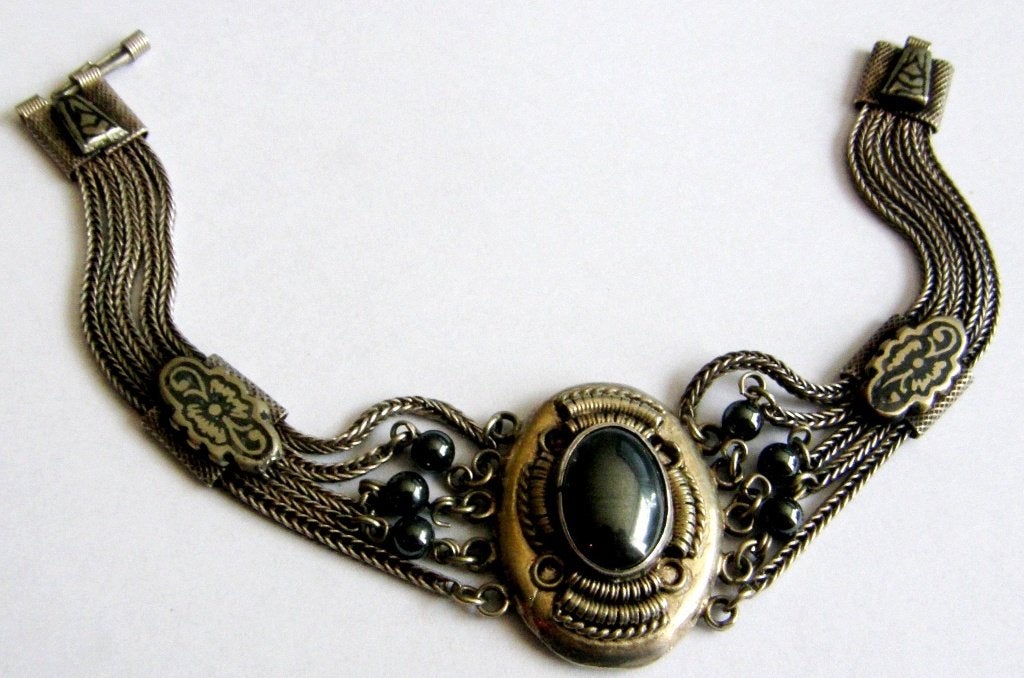 Prachtige Antieke zilveren armband met grote git edelsteen, Ophalen, Zilver, Armband, Met edelsteen