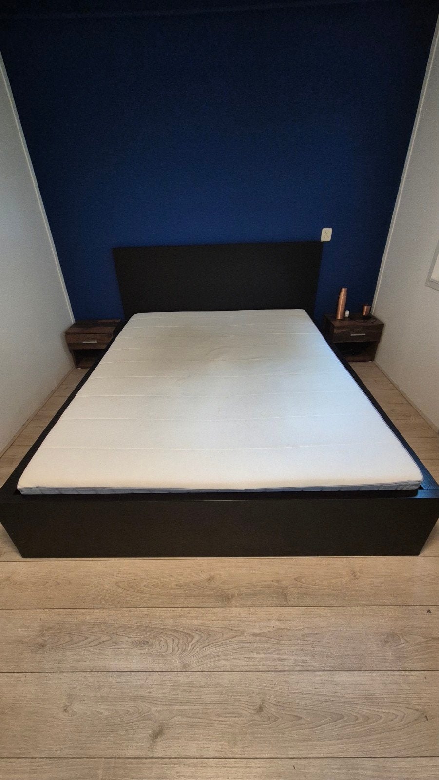 Ikea Malm bed 160x200 zwartbruin met 2 lades en matras, Ophalen, Gebruikt, Zwart, Tweepersoons