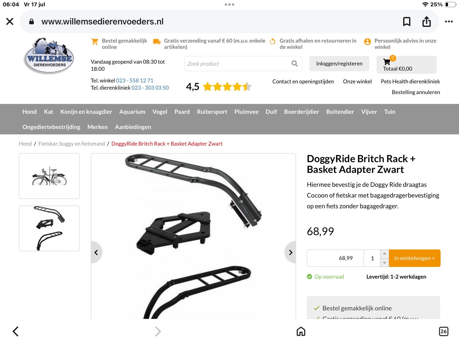 DutchDog Britch hondenmand steun voor fietsframe, Ophalen of Verzenden, Gebruikt