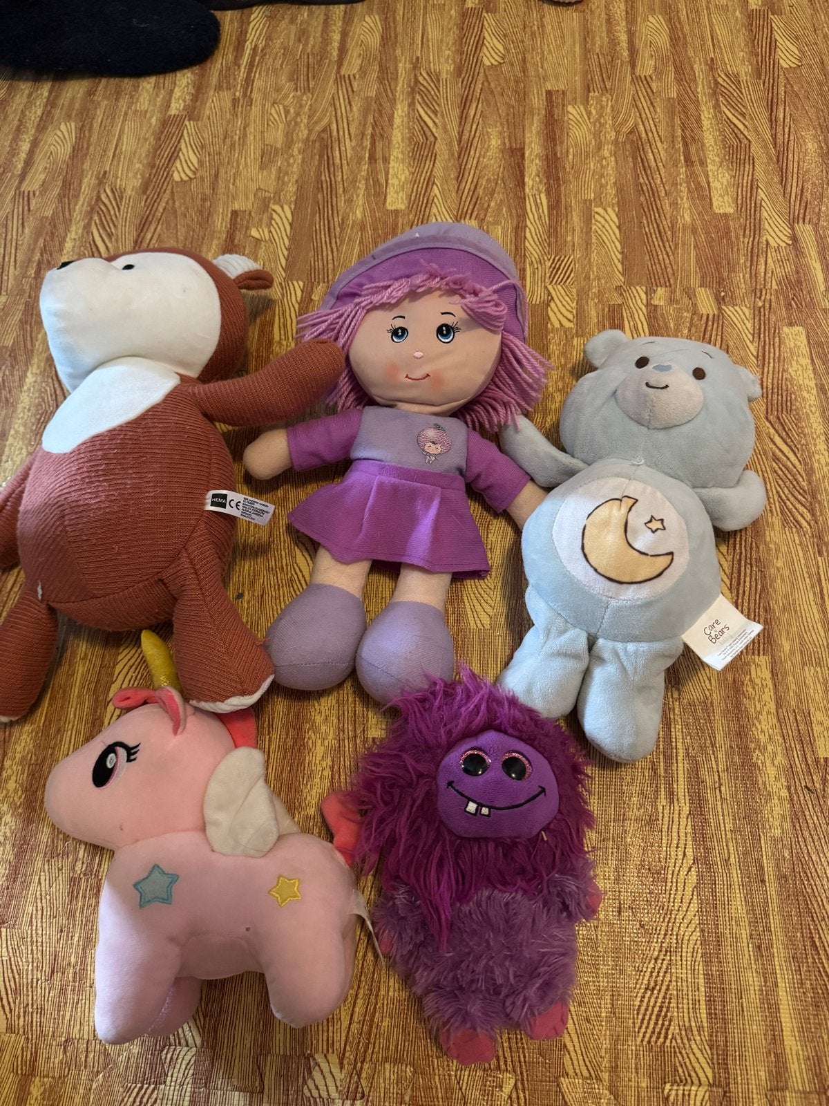 Leuke knuffels: Eenhoorn, aap, pop, beer en paars monster, Gebruikt, Eenhoorn, Ophalen of Verzenden, Middelgroot (20 tot 80 cm)