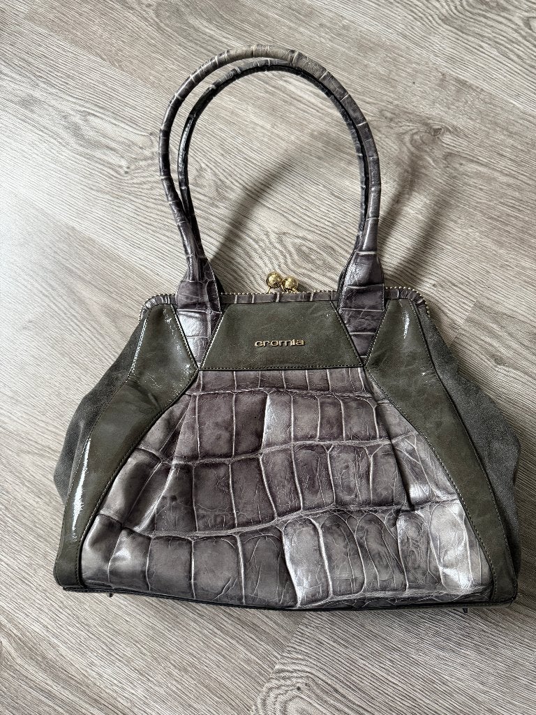 Cromia Satchel bag met krokodillen relief - antraciet, Ophalen of Verzenden, Zo goed als nieuw, Grijs, Handtas