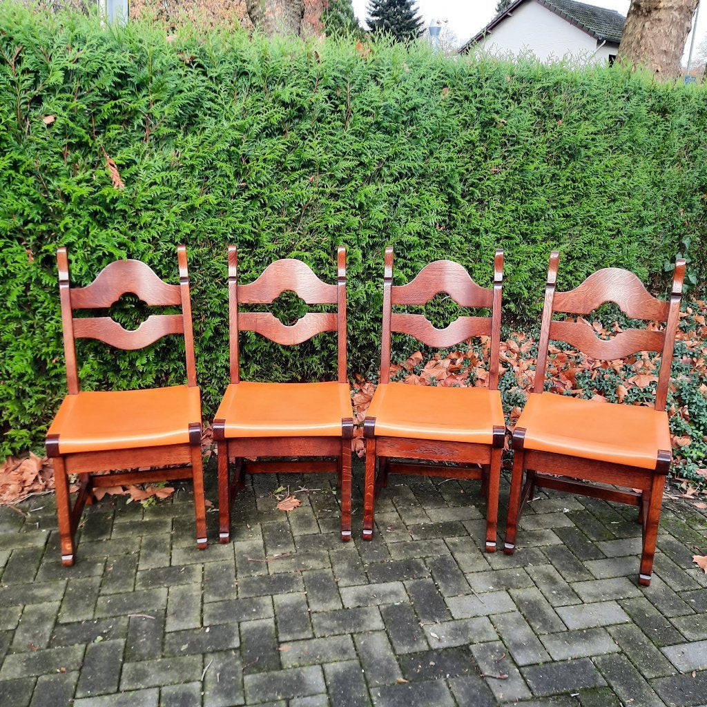 vintage brutalist houten stoelen leren bekleding jaren 60, Ophalen, Gebruikt, Overige kleuren, Hout