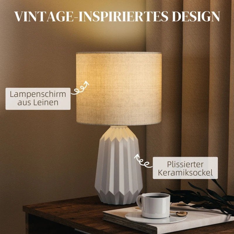 Moderne Tafellamp met Linnen Kap en Keramische Voet, Ophalen of Verzenden, Nieuw, Hout
