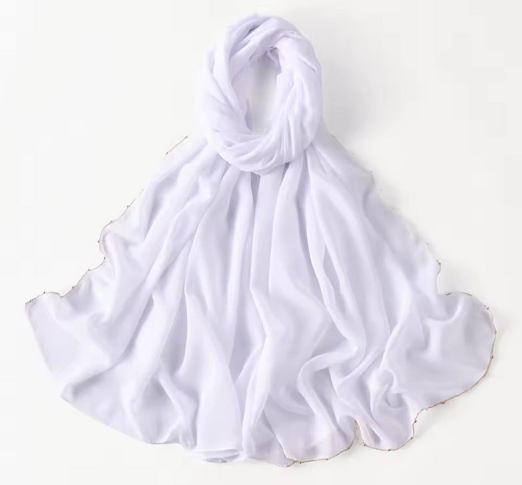 Witte chiffon hijab met glitterkettingrand, Kleding | Dames, Mutsen, Sjaals en Handschoenen, Ophalen of Verzenden, Nieuw, Maat 46/48 (XL) of groter