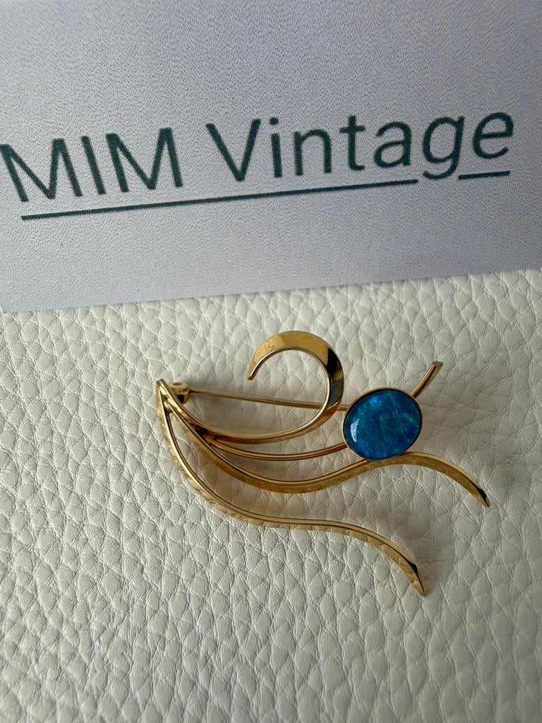 H101/Zilveren Goudkleur sierlijke OPAAL Broche, Sieraden, Tassen en Uiterlijk, Broches, 4 tot 7 cm, Gebruikt, Verzenden, X