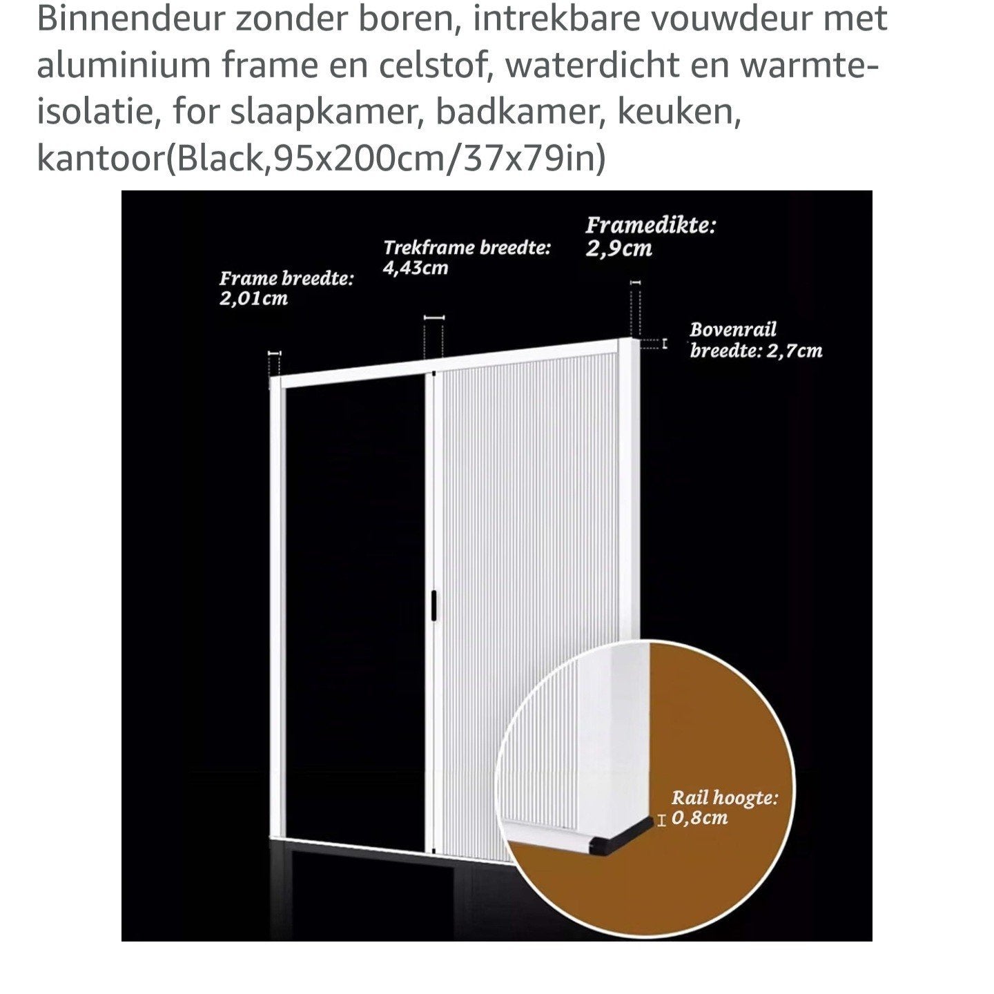 NIEUW!!!! in doos.   Zwarte binnendeur Vouwdeur 95x200cm - G, Ophalen, 80 tot 100 cm, Binnendeur, Nieuw