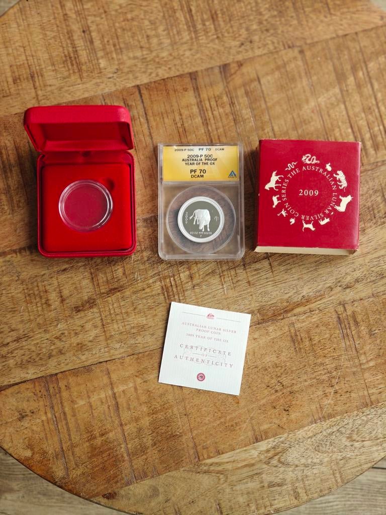 2009 Lunar Ox PF70 ANACS 1/2 oz Proof Zie ook andere, Ophalen of Verzenden, Losse munt, Zilver