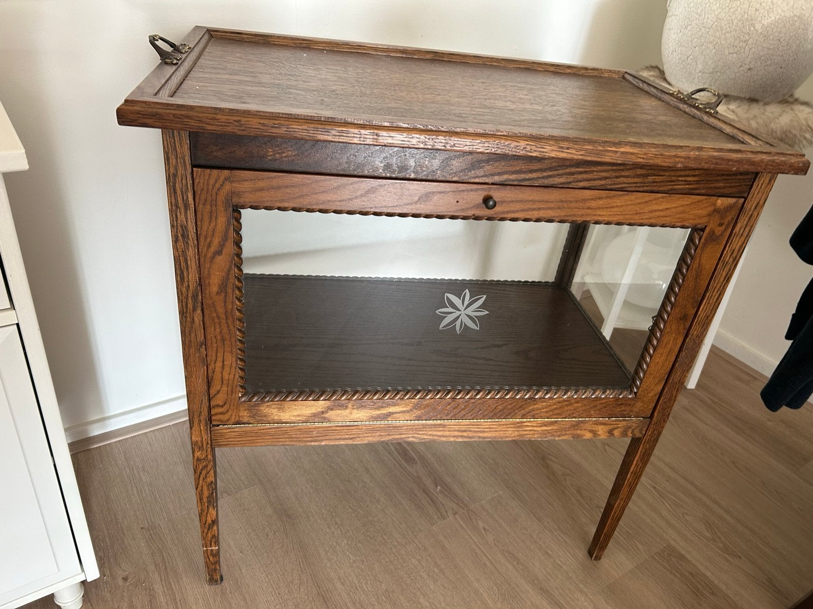 Antieke houten theewagen/serveerwagen met glas, Ophalen