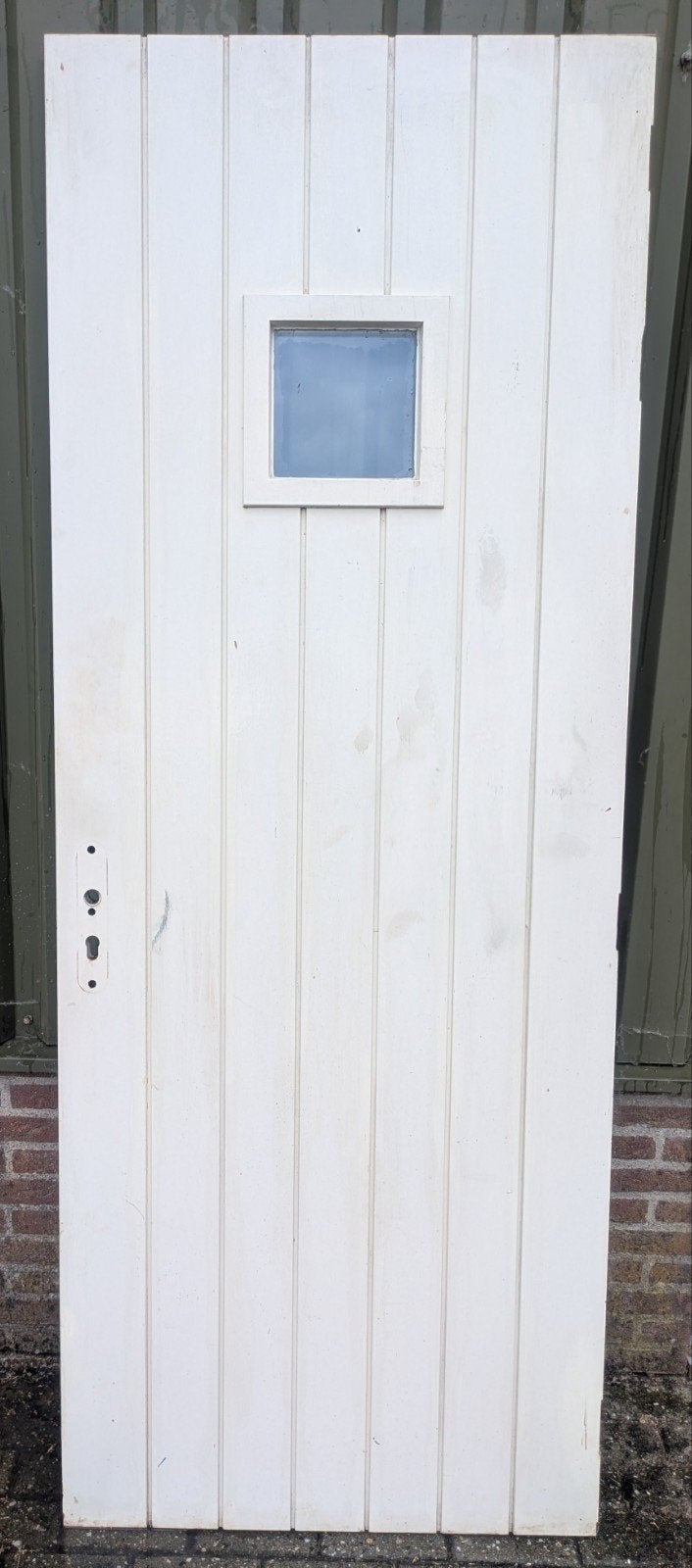 Hardhouten buitendeur met klein raam., Ophalen, Gebruikt, 80 tot 100 cm, Buitendeur