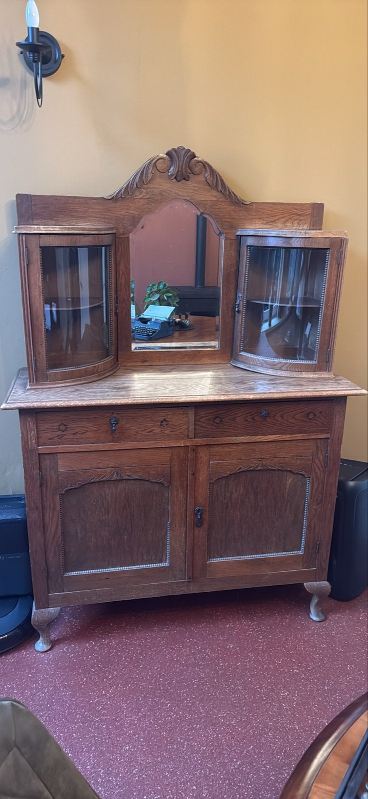 Antiek dressoir met spiegel en vitrinekasten, Antiek en Kunst, Ophalen