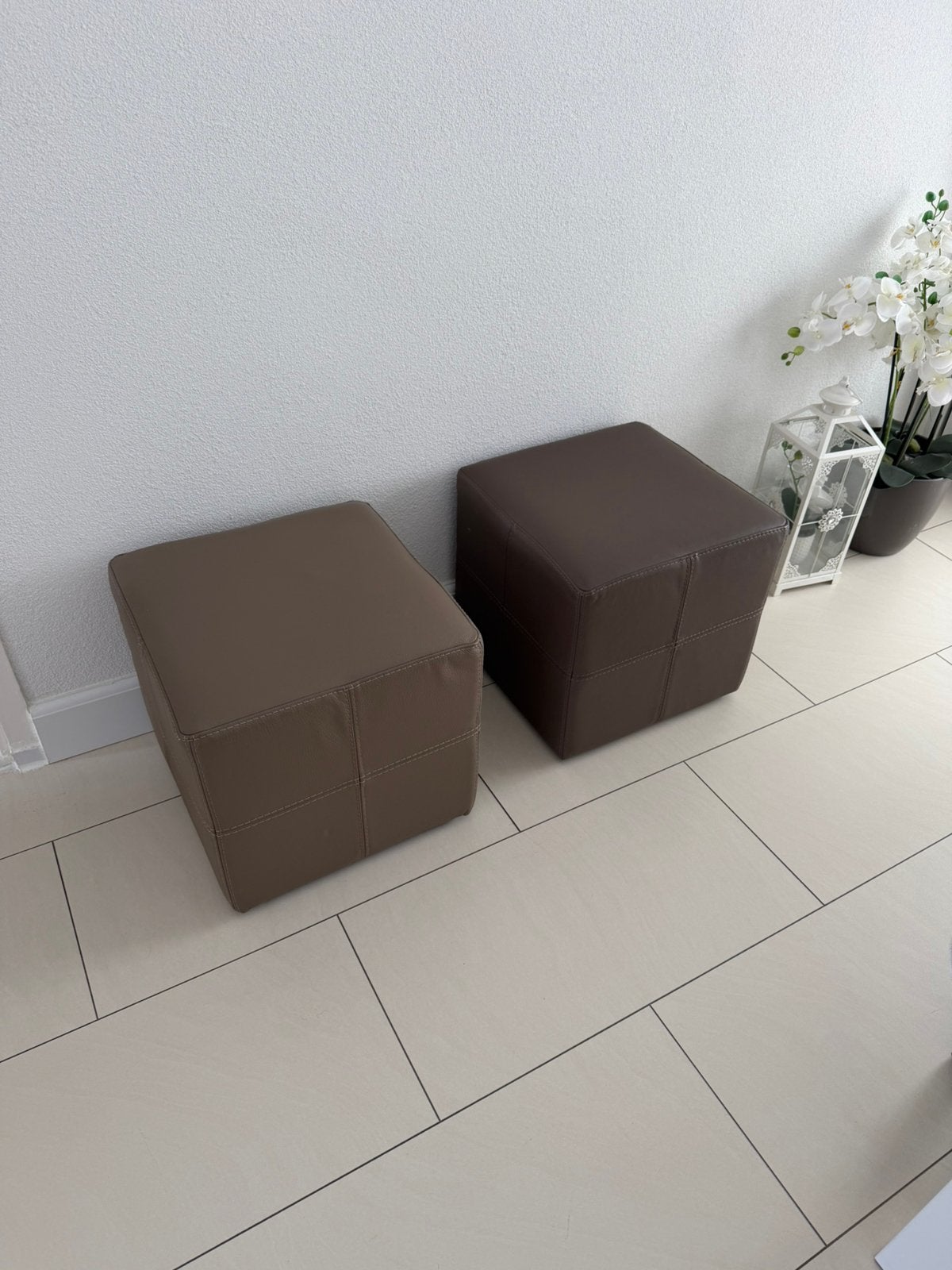 Poef echt leer, Ophalen, Minder dan 50 cm, Vierkant, Leer