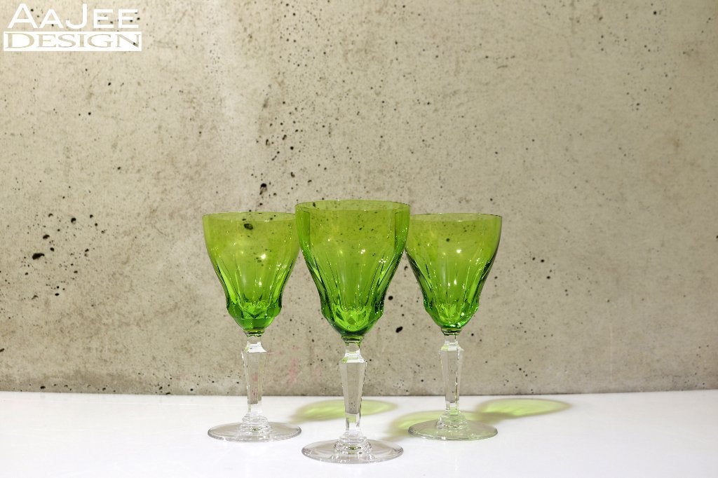 3 Val st. Lambert - Groene wijnglazen - Goethe – Kristal, Ophalen of Verzenden