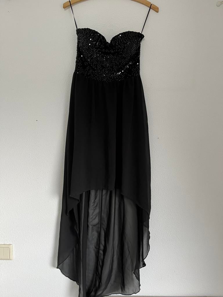 Galajurk xs strapless zwart met lovertjes, Galajurk, Zwart, Ophalen of Verzenden, Zo goed als nieuw